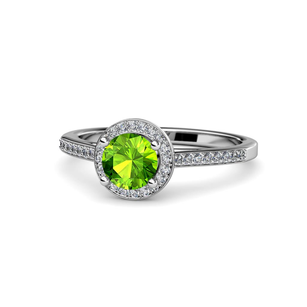 Vida Signature Peridot and Diamond Halo Engagement Ring 