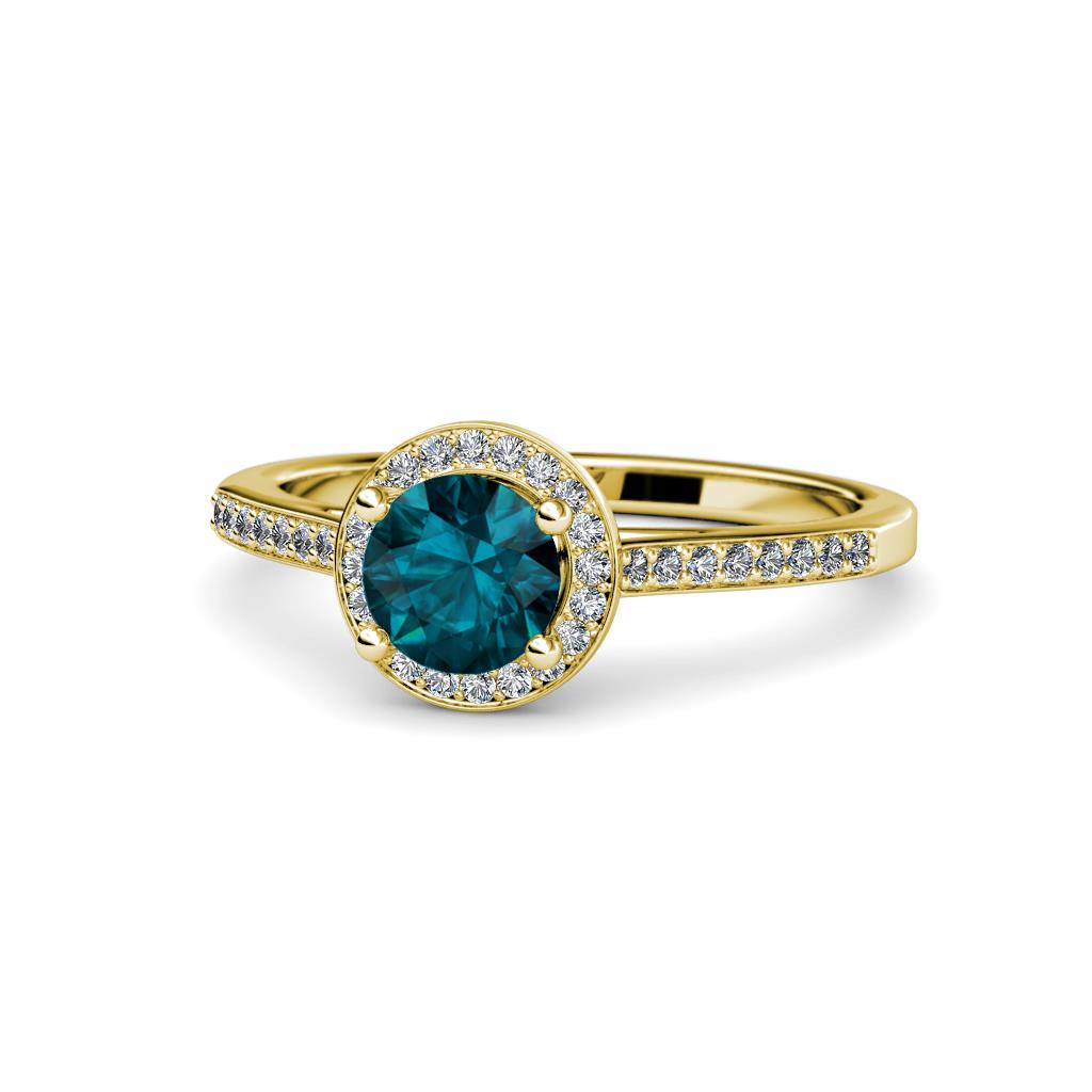 Vida Signature London Blue Topaz and Diamond Halo Engagement Ring 