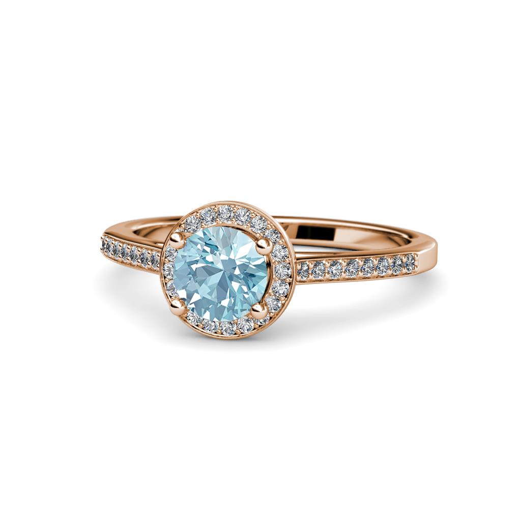 Vida Signature Aquamarine and Diamond Halo Engagement Ring 