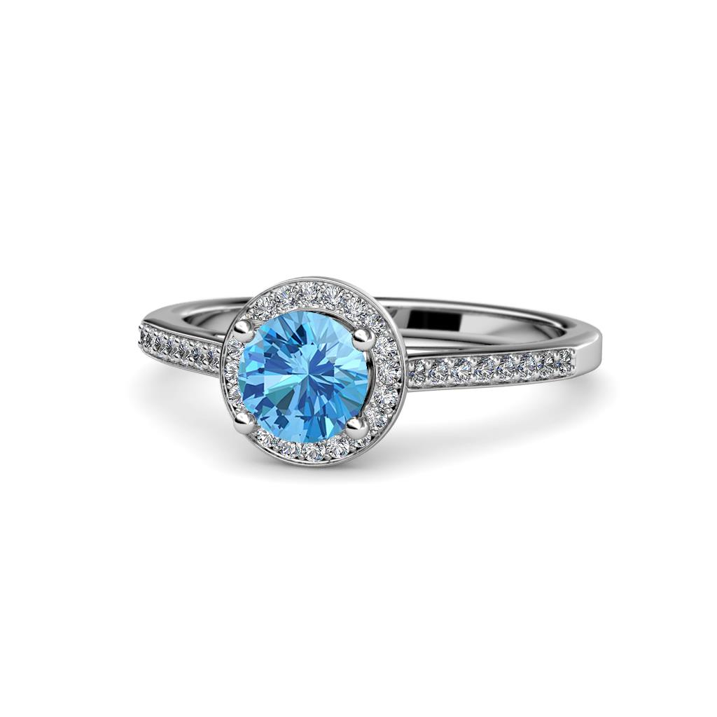 Vida Signature Blue Topaz and Diamond Halo Engagement Ring 