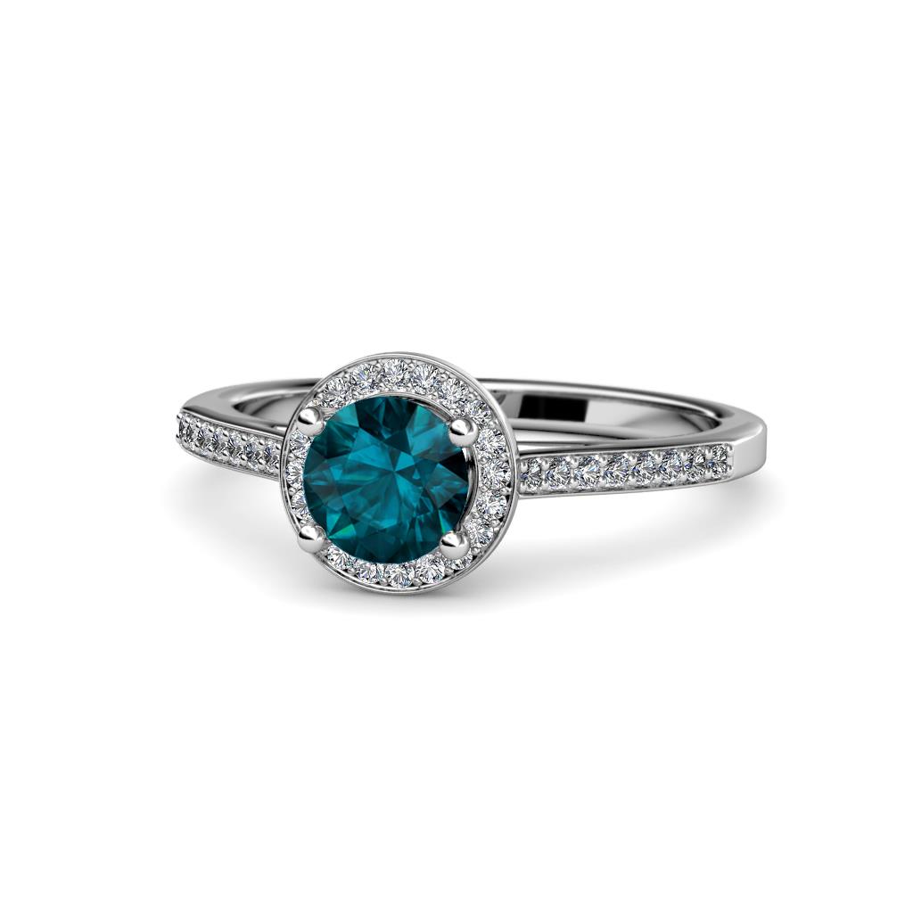 Vida Signature London Blue Topaz and Diamond Halo Engagement Ring 