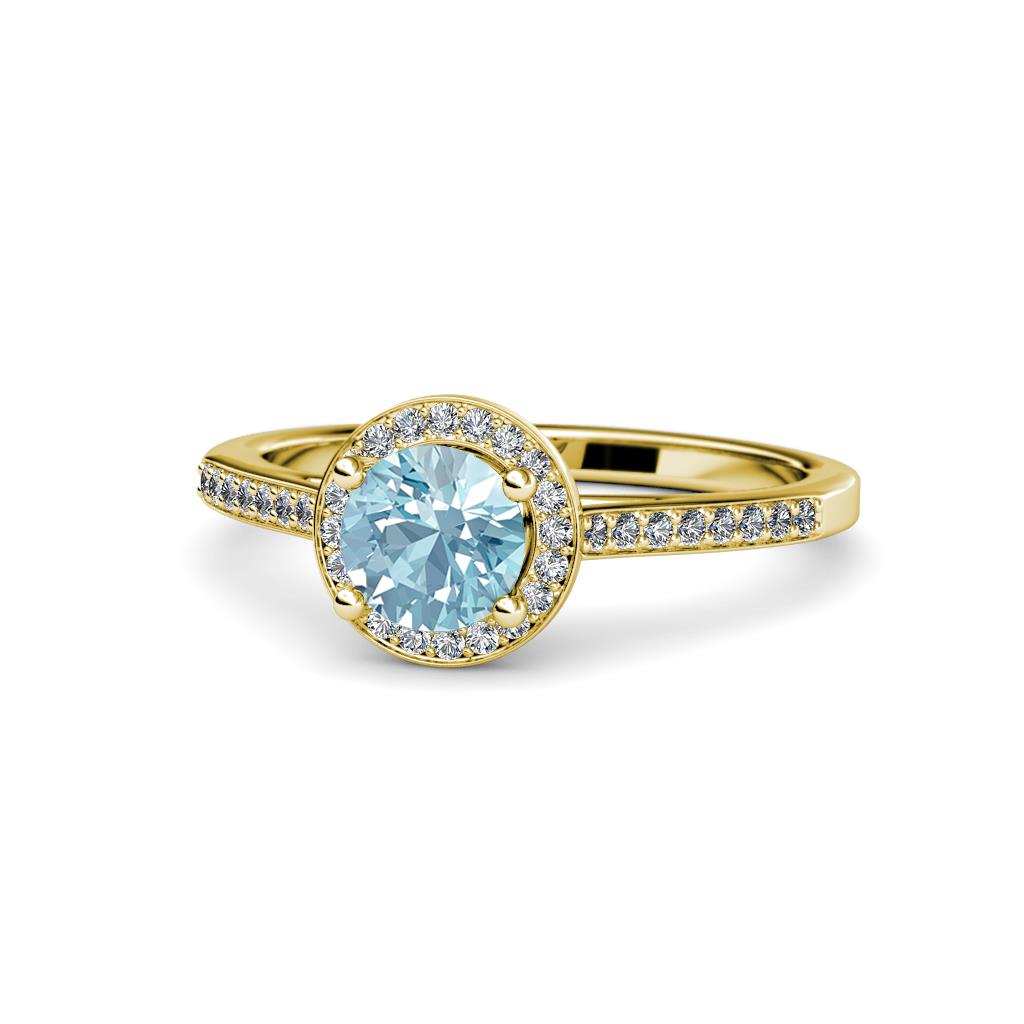 Vida Signature Aquamarine and Diamond Halo Engagement Ring 