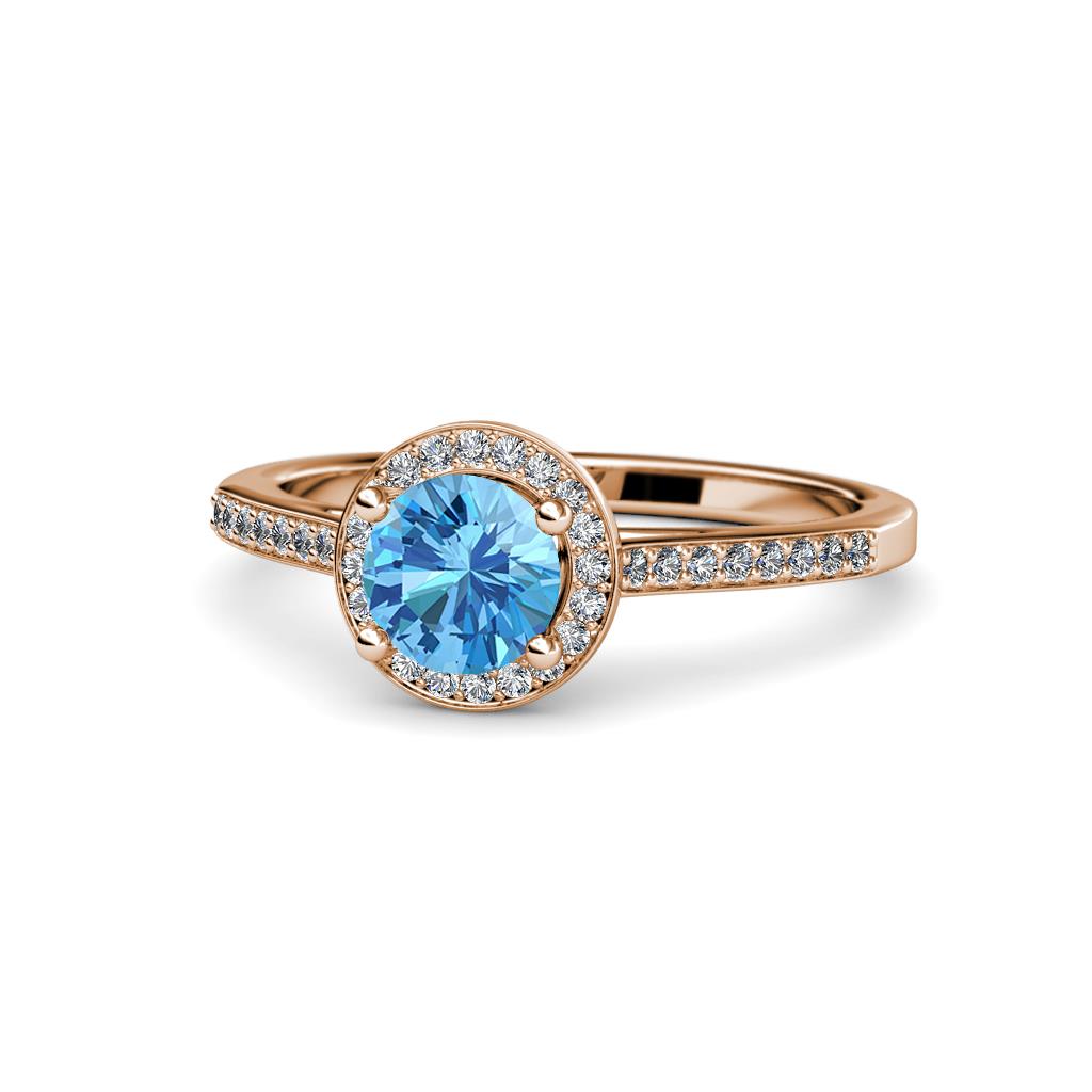 Vida Signature Blue Topaz and Diamond Halo Engagement Ring 