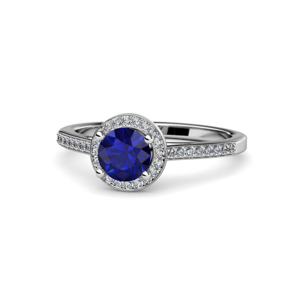 Vida Signature Blue Sapphire and Diamond Halo Engagement Ring 