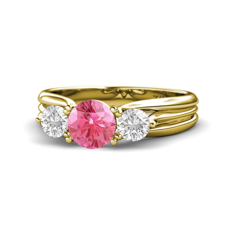 Alyssa Pink Tourmaline and White Sapphire Three Stone Engagement Ring 