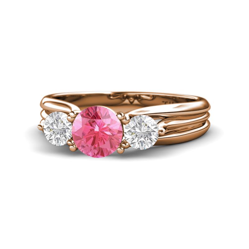 Alyssa Pink Tourmaline and White Sapphire Three Stone Engagement Ring 