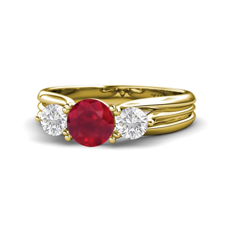 Alyssa Ruby and White Sapphire Three Stone Engagement Ring 