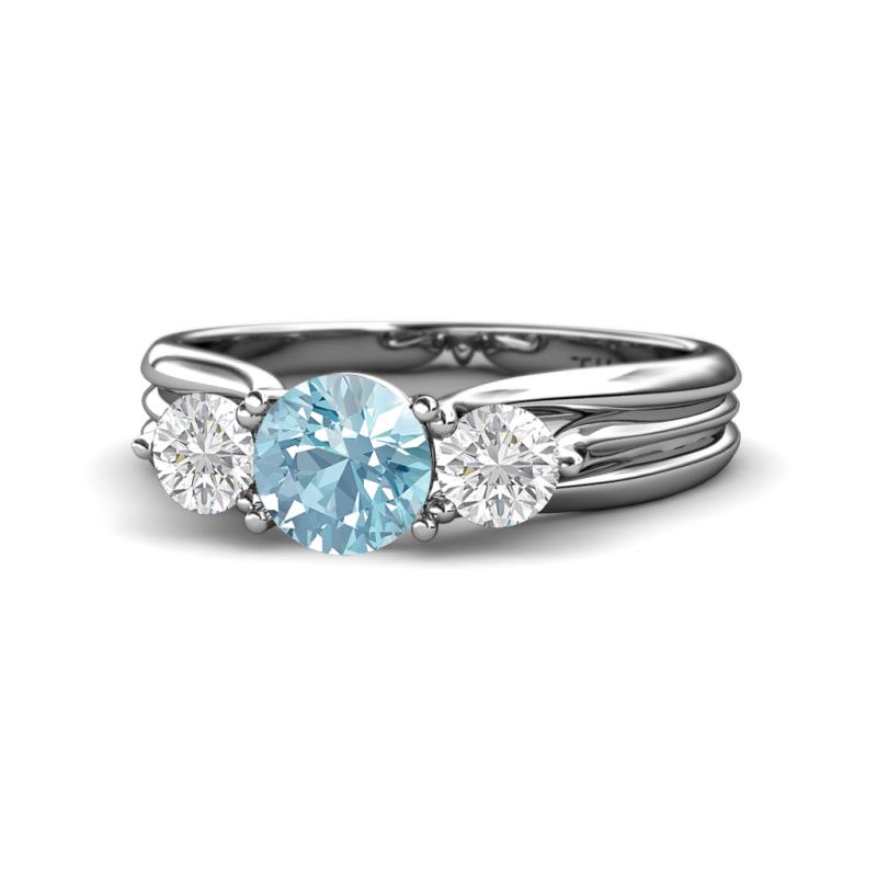 Alyssa Aquamarine and White Sapphire Three Stone Engagement Ring 