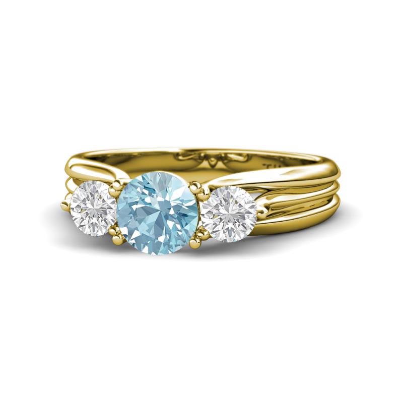 Alyssa Aquamarine and White Sapphire Three Stone Engagement Ring 