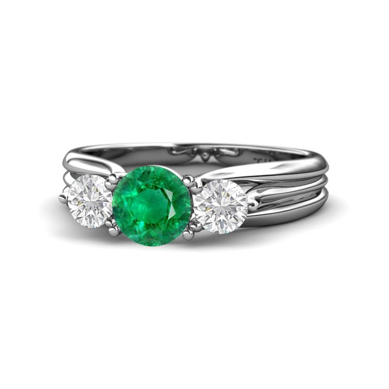 Alyssa Emerald and White Sapphire Three Stone Engagement Ring 