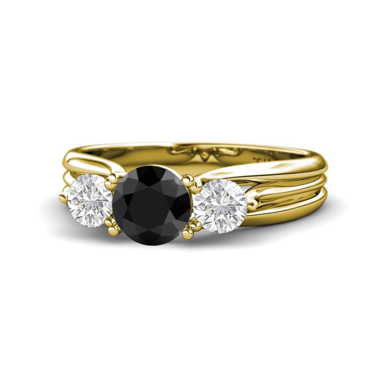 Alyssa Black Diamond and White Sapphire Three Stone Engagement Ring 
