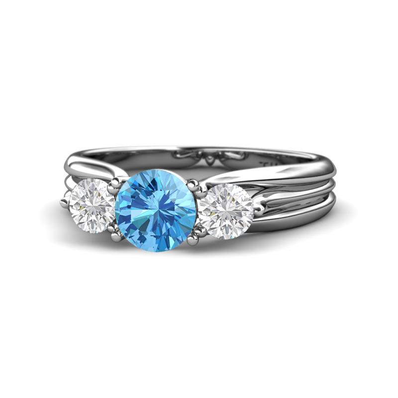 Alyssa Blue Topaz and White Sapphire Three Stone Engagement Ring 