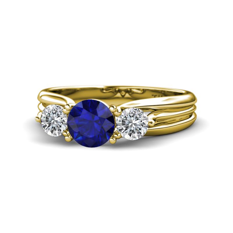 Alyssa 6.00 mm Blue Sapphire and Diamond Three Stone Ring 