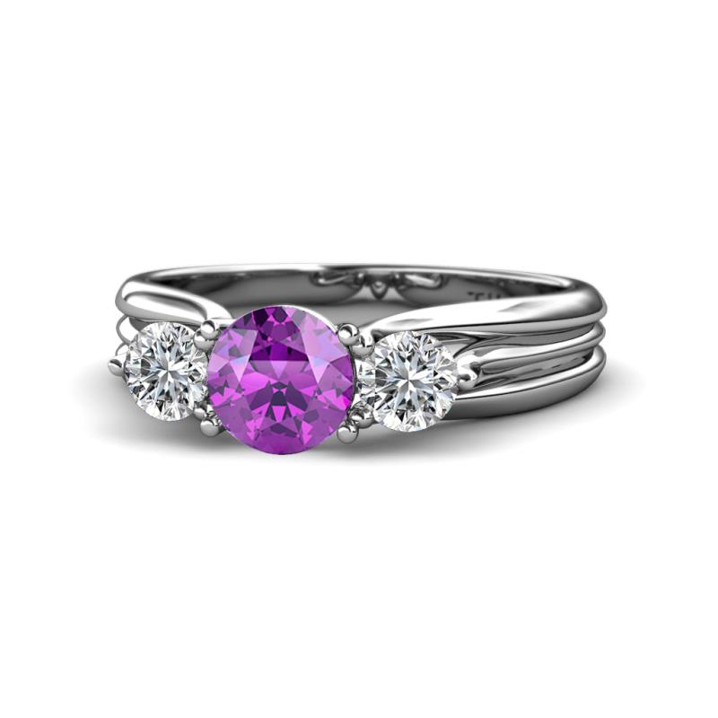 Alyssa 6.40 mm Amethyst and Diamond Three Stone Ring 