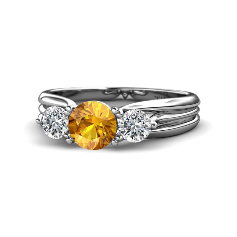 Alyssa 6.40 mm Citrine and Diamond Three Stone Ring 