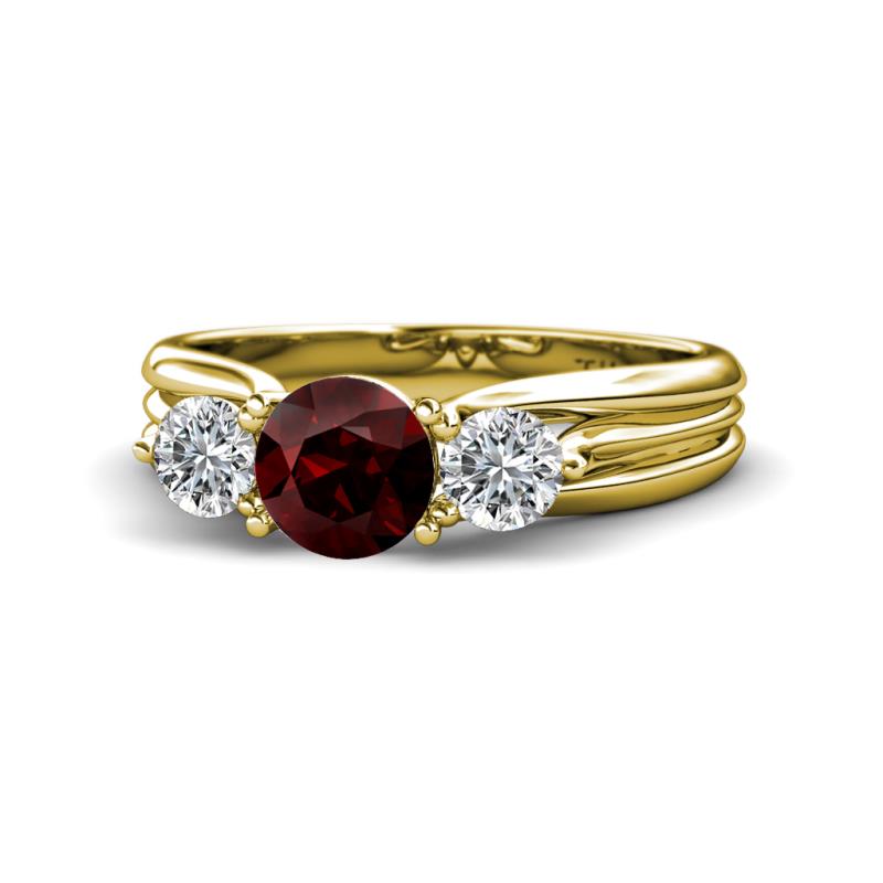 Alyssa 6.40 mm Red Garnet and Diamond Three Stone Ring 