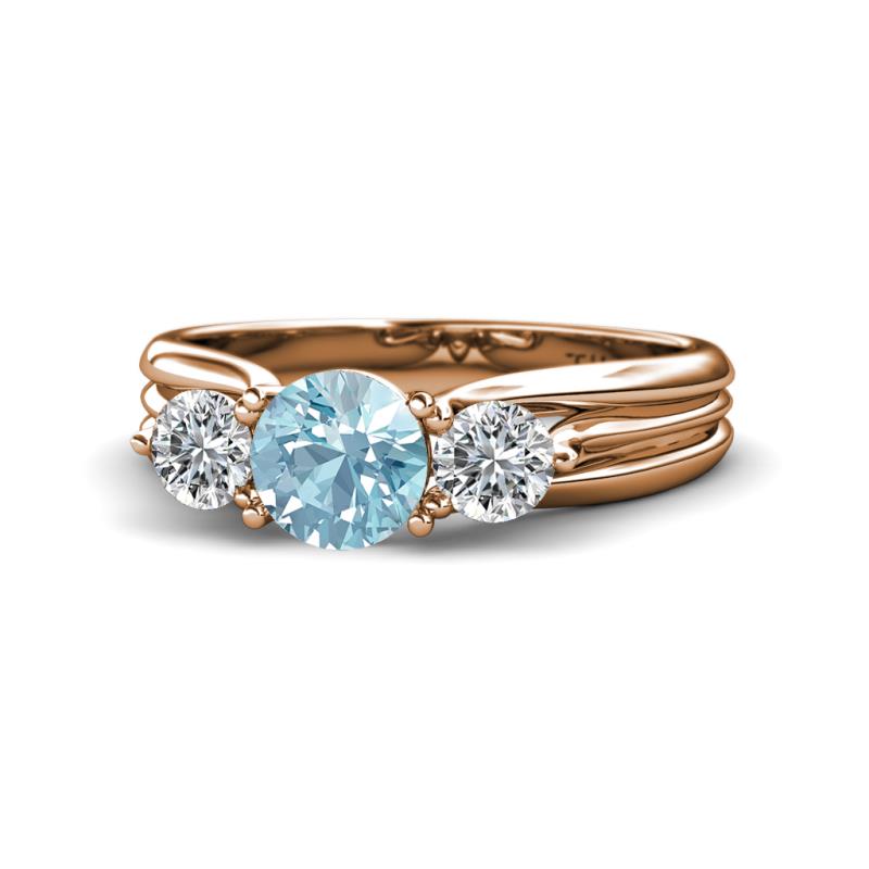 Alyssa 6.40 mm Aquamarine and Diamond Three Stone Ring 