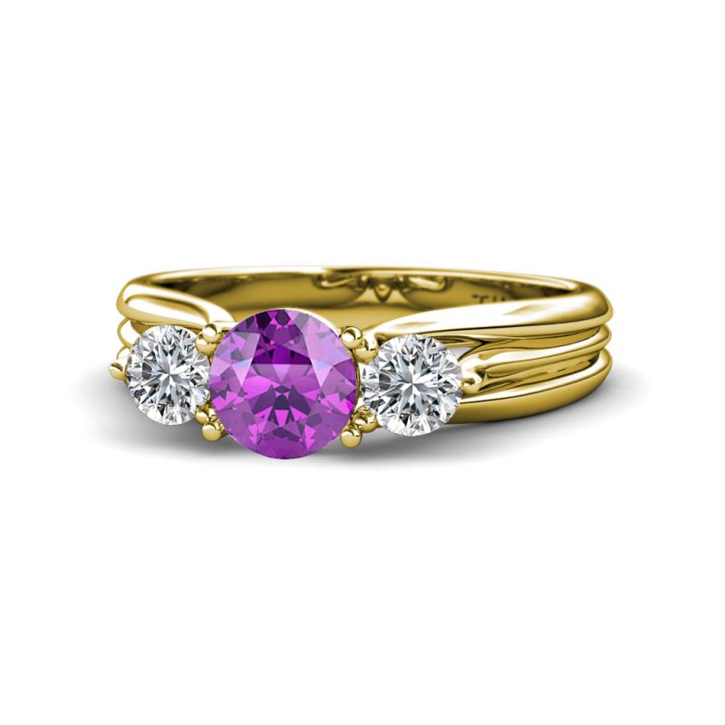 Alyssa 6.40 mm Amethyst and Diamond Three Stone Ring 