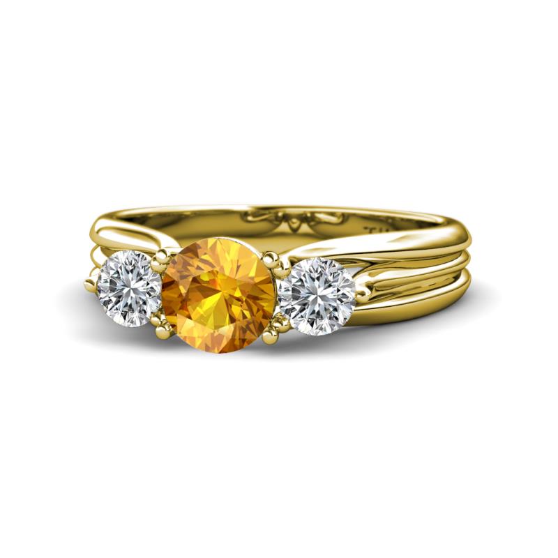 Alyssa 6.40 mm Citrine and Diamond Three Stone Ring 