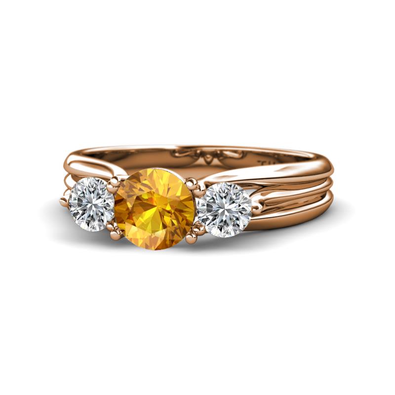 Alyssa 6.40 mm Citrine and Diamond Three Stone Ring 