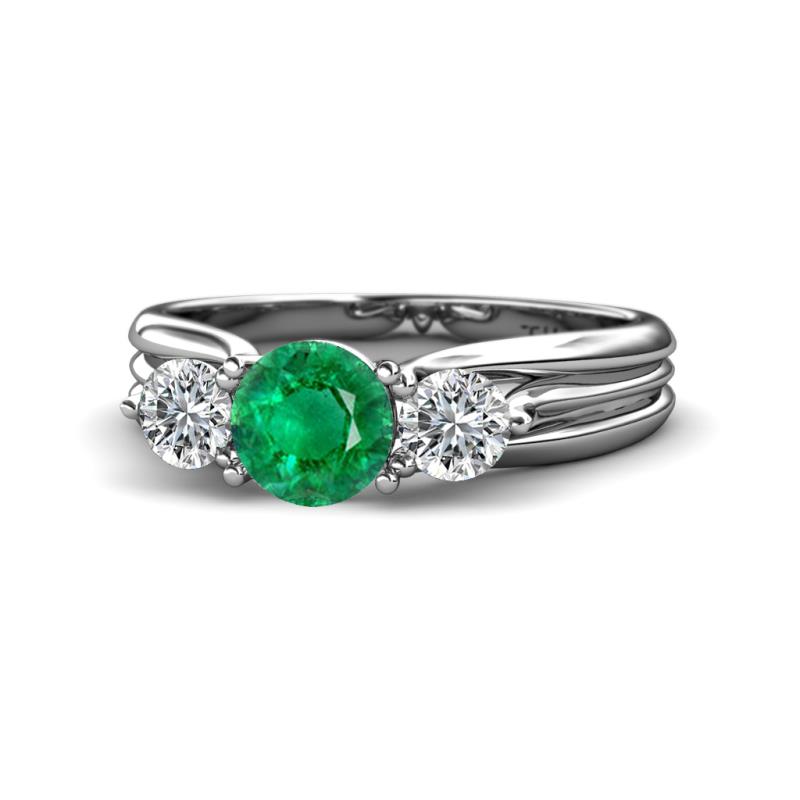 Alyssa 6.00 mm Emerald and Diamond Three Stone Ring 