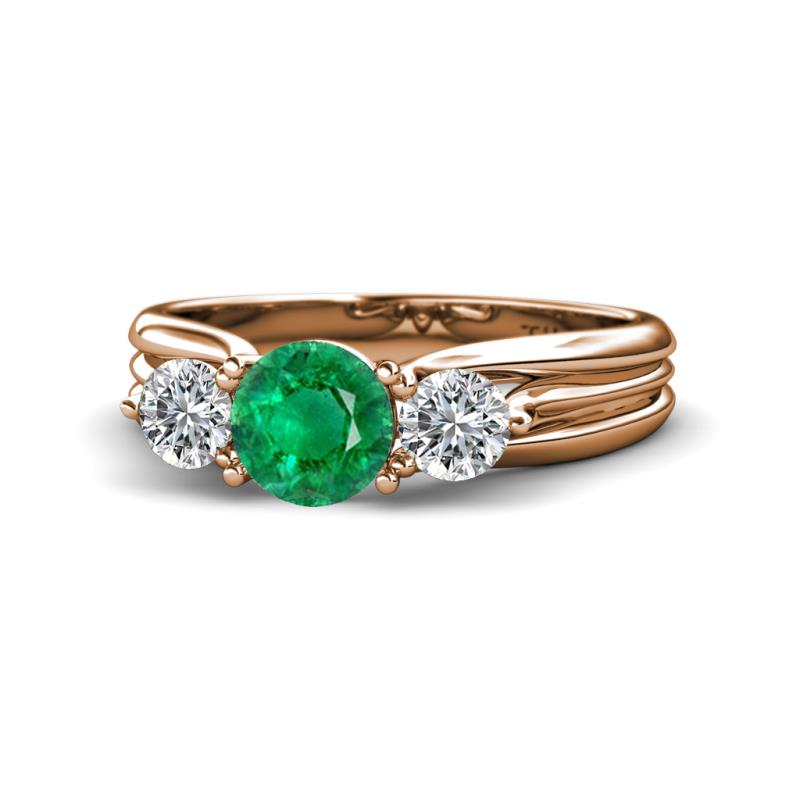 Alyssa 6.00 mm Emerald and Diamond Three Stone Ring 