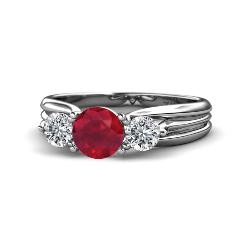 Alyssa 6.00 mm Ruby and Diamond Three Stone Ring 