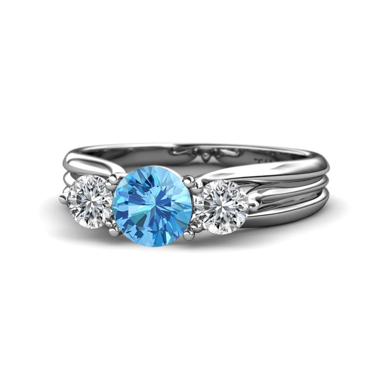 Alyssa 6.40 mm Blue Topaz and Diamond Three Stone Ring 