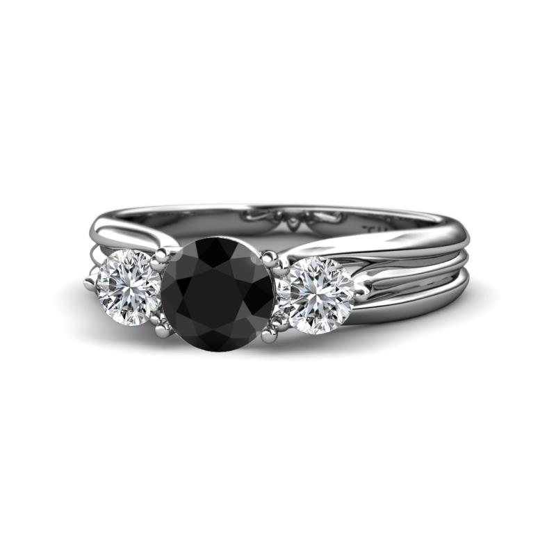 Alyssa 6.00 mm Black and White Diamond Three Stone Ring 