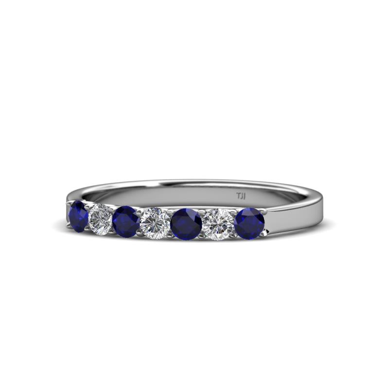 Fiala 2.70 mm Blue Sapphire and Diamond 7 Stone Wedding Band 