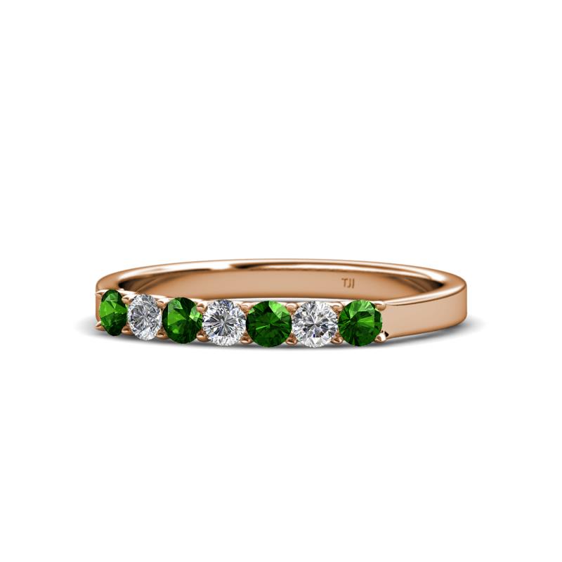 Fiala 2.70 mm Green Garnet and Diamond 7 Stone Wedding Band 