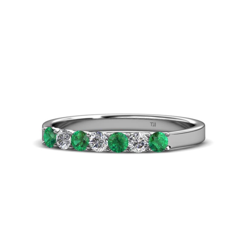 Fiala 2.70 mm Emerald and Diamond 7 Stone Wedding Band 