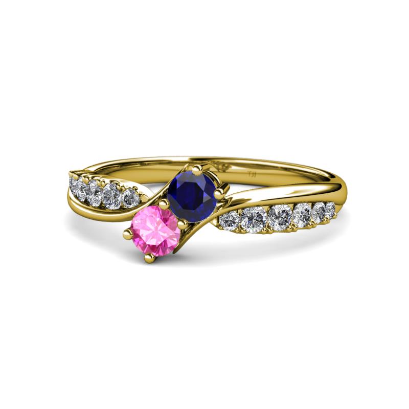Nicia Blue and Pink Sapphire with Side Diamonds Bypass Ring 