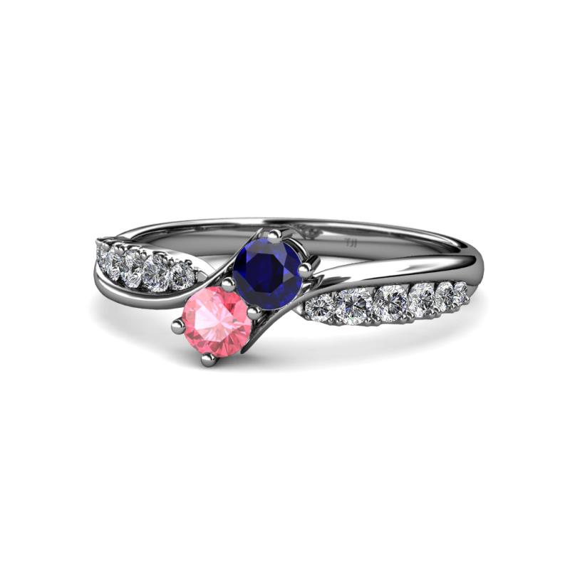 Nicia Blue Sapphire and Pink Tourmaline with Side Diamonds Bypass Ring 