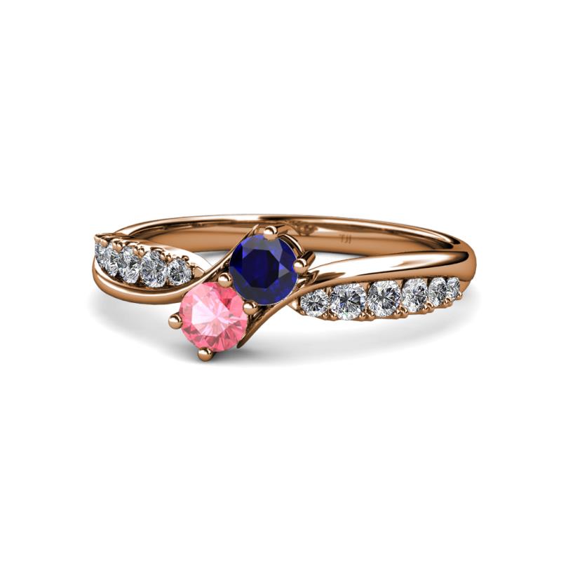 Nicia Blue Sapphire and Pink Tourmaline with Side Diamonds Bypass Ring 