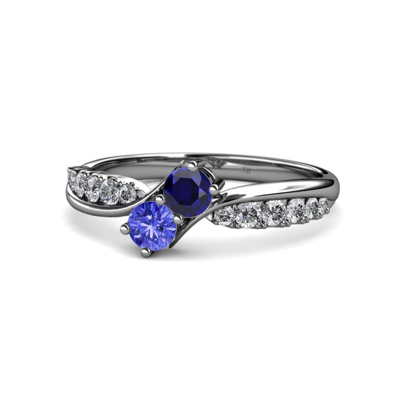 Nicia Blue Sapphire and Tanzanite with Side Diamonds Bypass Ring 