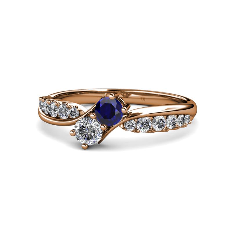 Nicia Blue Sapphire and Diamond with Side Diamonds Bypass Ring 