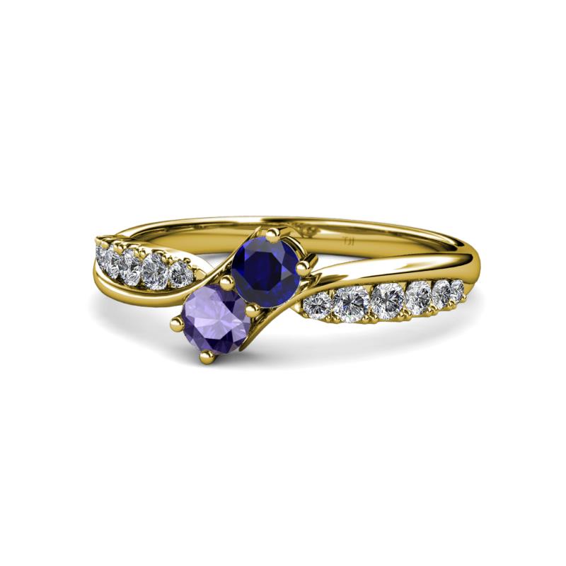 Nicia Blue Sapphire and Iolite with Side Diamonds Bypass Ring 