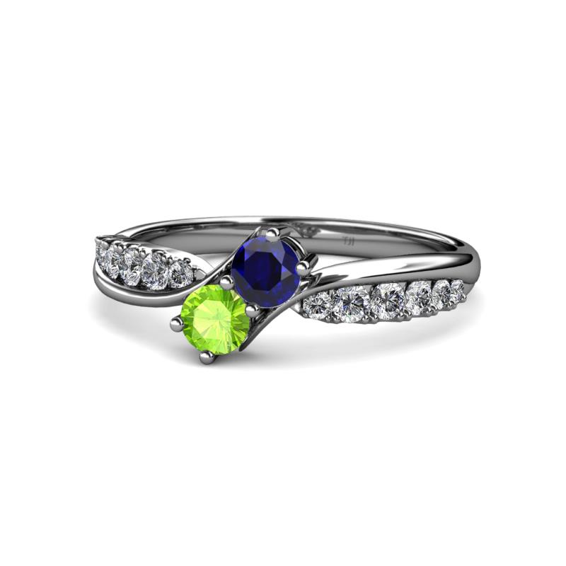 Nicia Blue Sapphire and Peridot with Side Diamonds Bypass Ring 