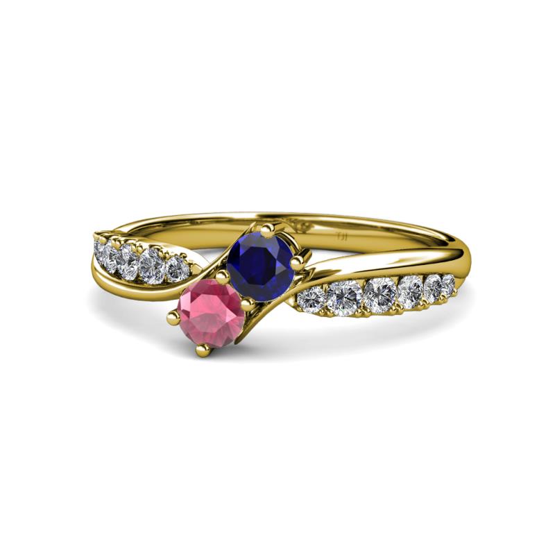 Nicia Blue Sapphire and Rhodolite Garnet with Side Diamonds Bypass Ring 
