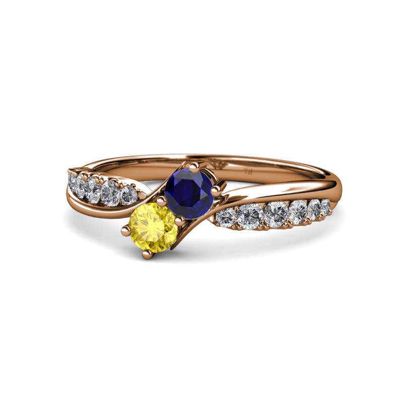 Nicia Blue and Yellow Sapphire with Side Diamonds Bypass Ring 