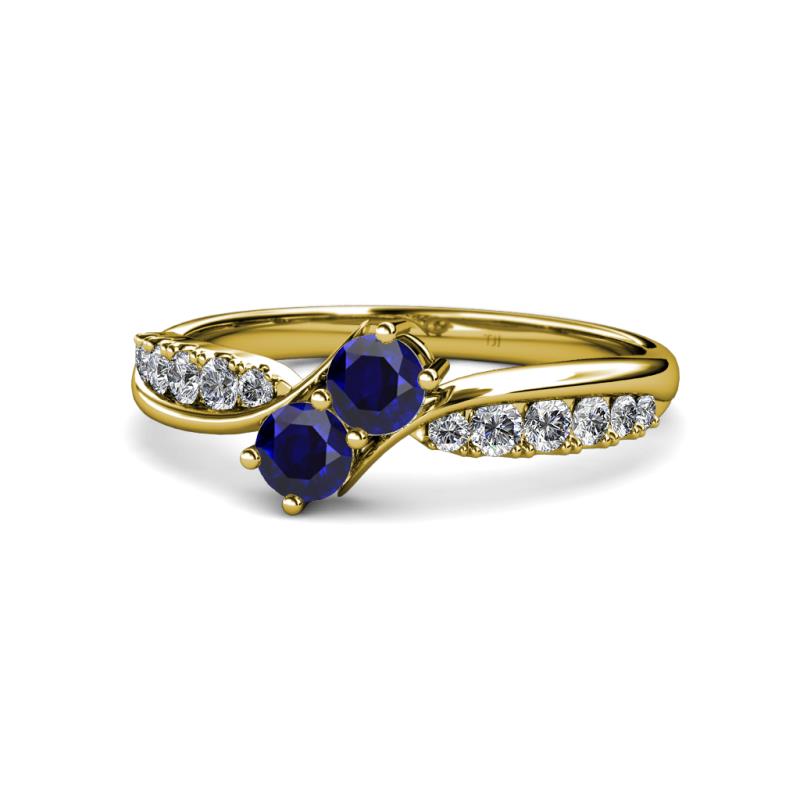 Nicia Blue Sapphire with Side Diamonds Bypass Ring 