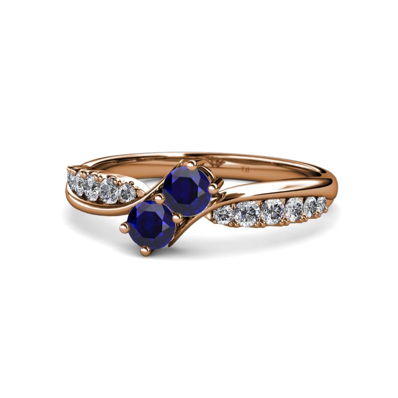 Nicia Blue Sapphire with Side Diamonds Bypass Ring 