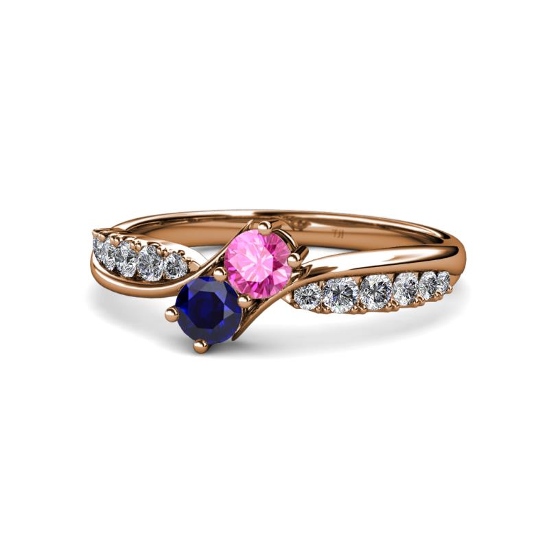 Nicia Pink and Blue Sapphire with Side Diamonds Bypass Ring 