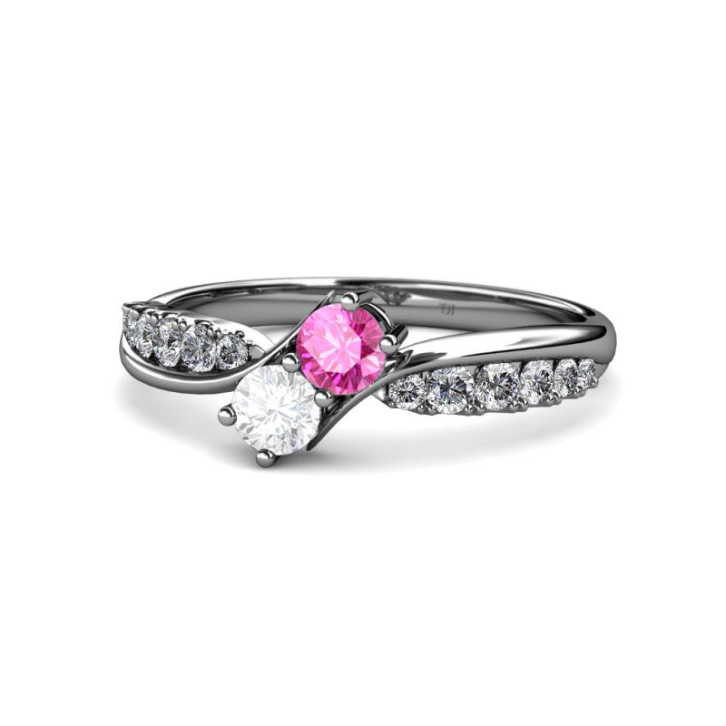 Nicia Pink and White Sapphire with Side Diamonds Bypass Ring 