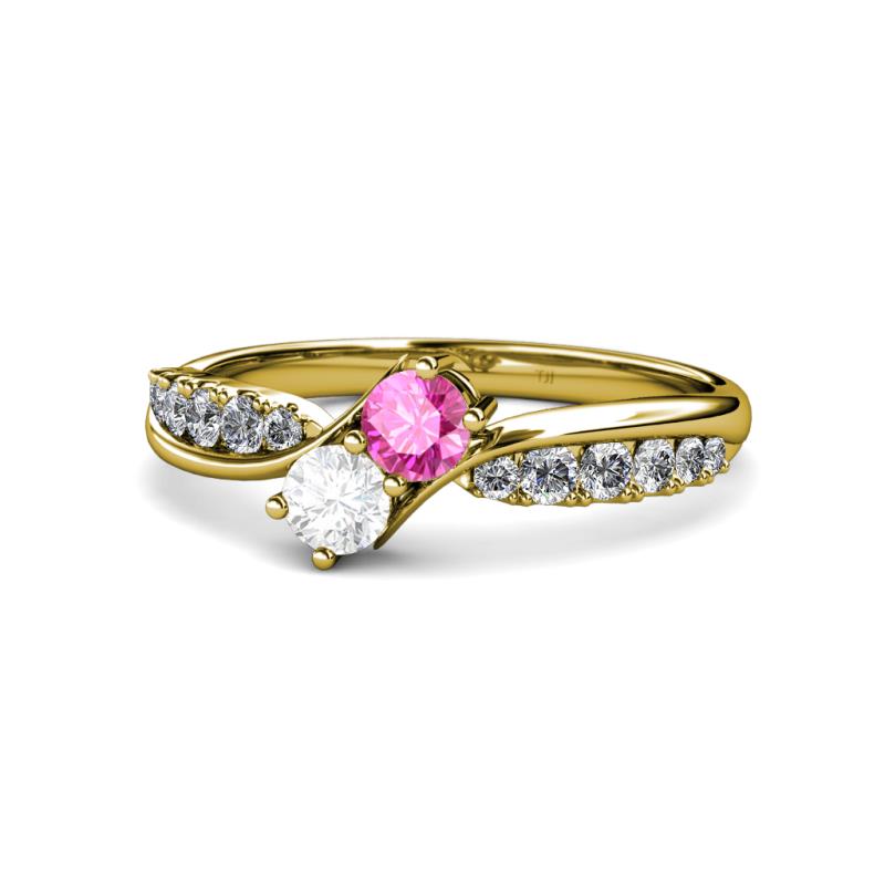 Nicia Pink and White Sapphire with Side Diamonds Bypass Ring 