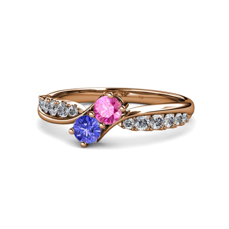 Nicia Pink Sapphire and Tanzanite with Side Diamonds Bypass Ring 