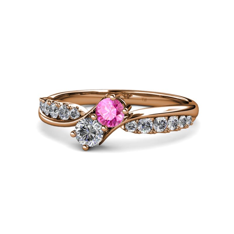 Nicia Pink Sapphire and Diamond with Side Diamonds Bypass Ring 