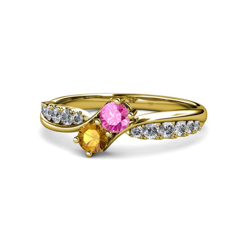 Nicia Pink Sapphire and Citrine with Side Diamonds Bypass Ring 