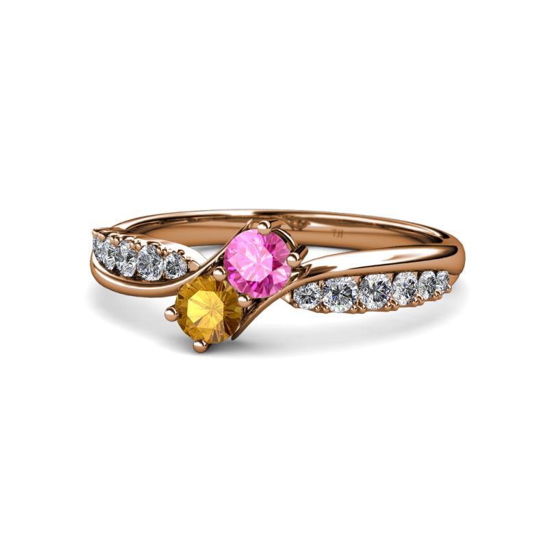 Nicia Pink Sapphire and Citrine with Side Diamonds Bypass Ring 